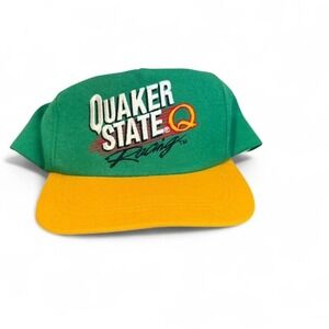 QUAKER STATE Racing Trucker Baseball Hat SnapBack Black Motor Oil Vintage